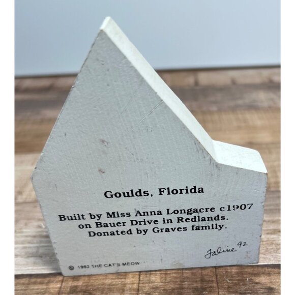 The Cats Meow 1992 Goulds Florida Country Cottage Wooden House Collectible Histo - Picture 3 of 3